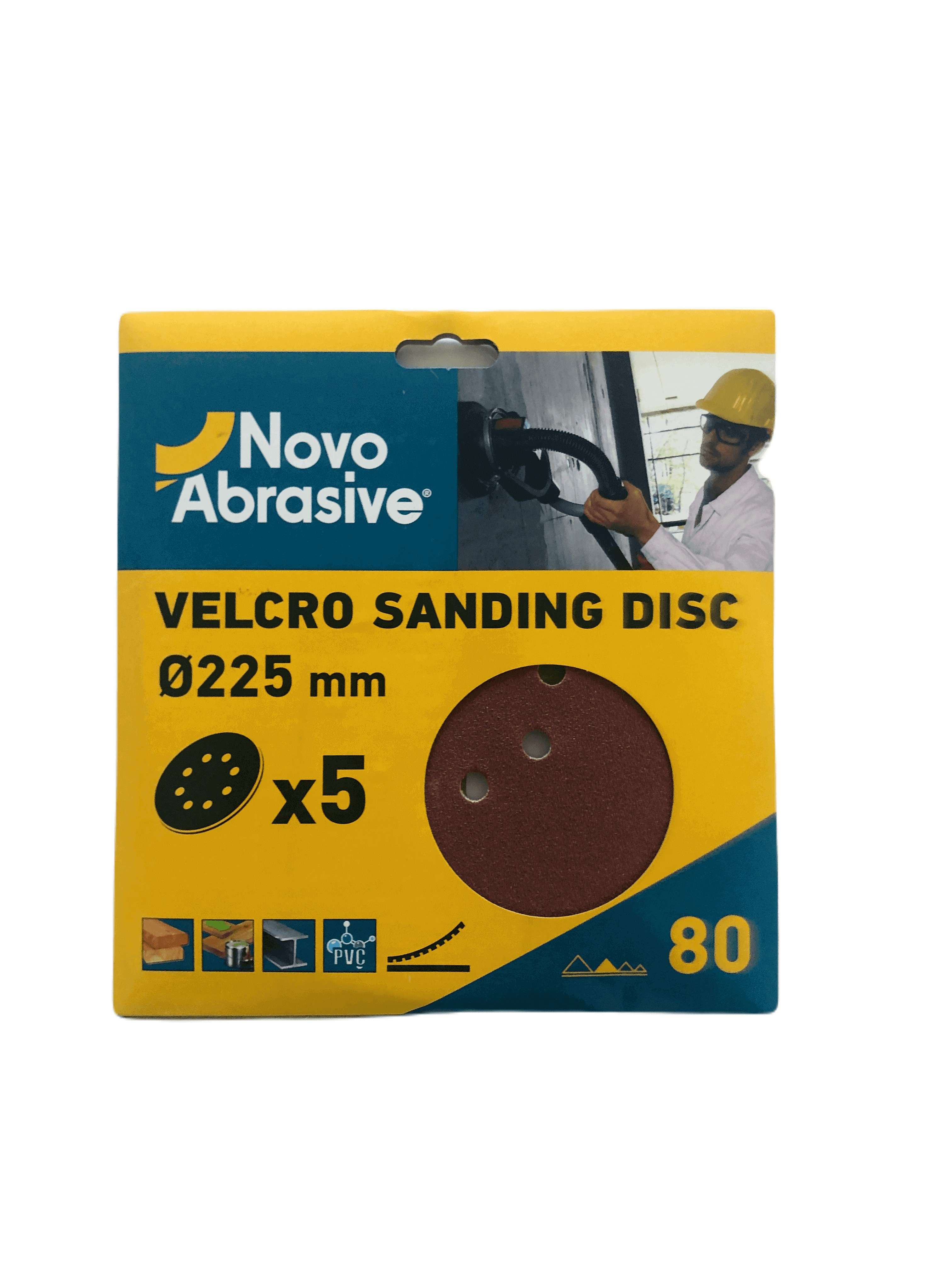 Круг шліфувальний самозачепний NovoAbrasive 225 мм, Р80, 8 отв., упак. 5шт.